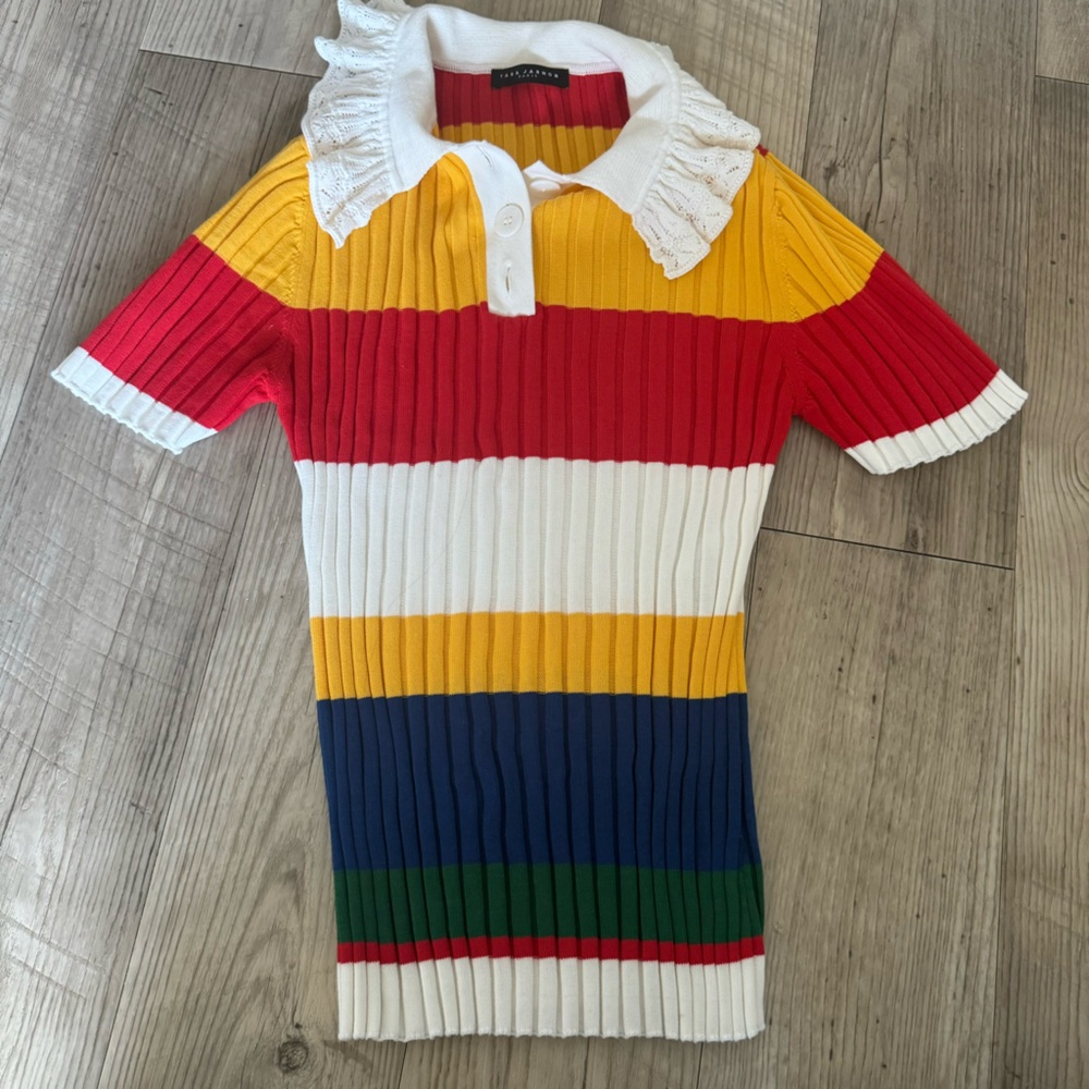 👚 Tara Jarmon Paris – Color block Ribbed Knit Top 🌈